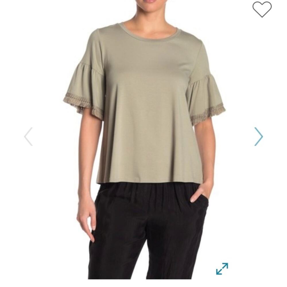 NWT Johnny Was $165 XSmall Fringe Trim Flutter Sleeve Top XS